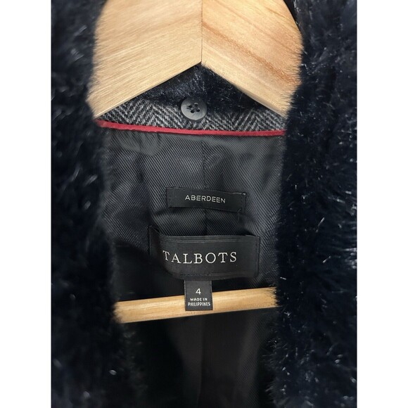 Talbots Aberdeen 4 Blazer Jacket Fur Collar Herringbone Button Career Wool Blend - Picture 2 of 3